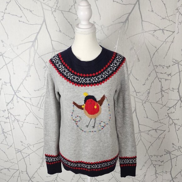 Talbots Fairisle Holiday Bird 30% Wool Knit Crewneck Sweater - Picture 1 of 6